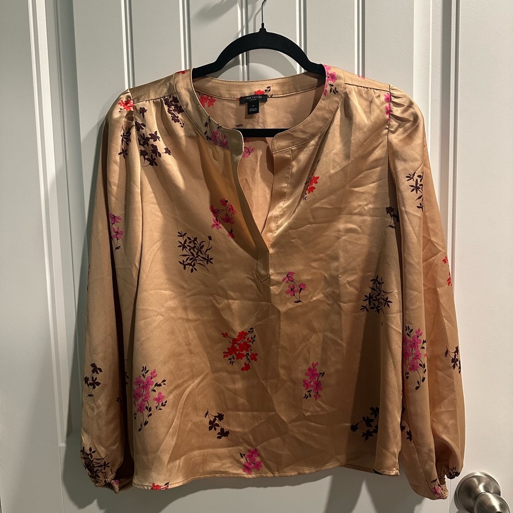 Ann Taylor Gold and Pink Floral Blouse